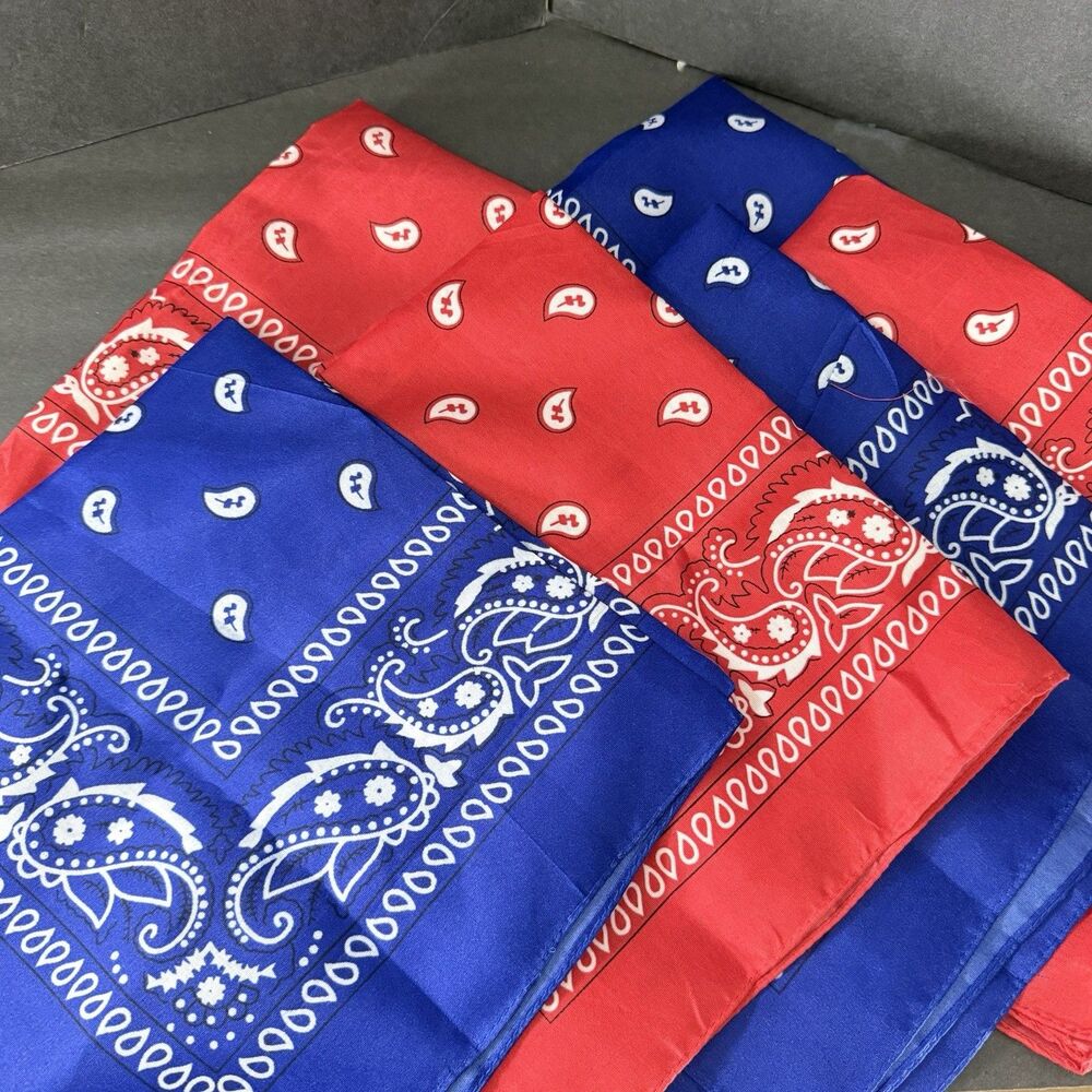 3 blue 3 red Paisley Print Bandana Cotton Head Warp Scarf Face Mask bundle of 6
